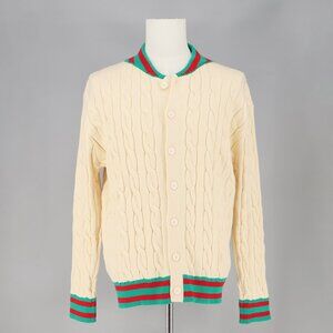 NWT OXKNITSTORE Men's Cream Cable Knit Cardigan Sweater Size L